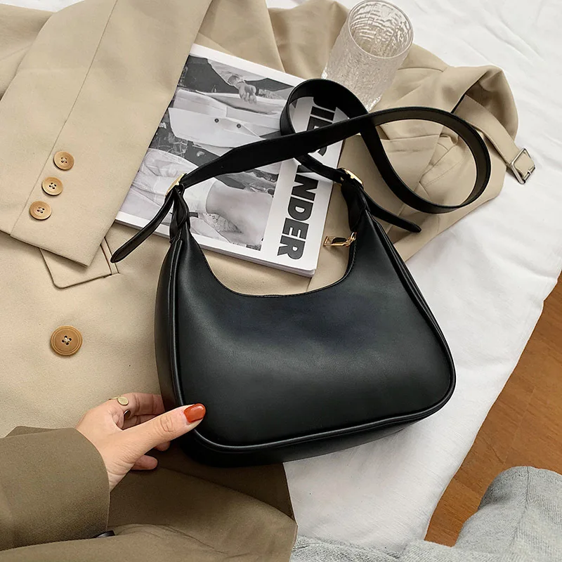 Solid Color Fashion Underarm Bag, Simple Casual Pu Leather Half Moon Bag,  Women's Trendy Versatile Shoulder Bag & Handbag - Temu