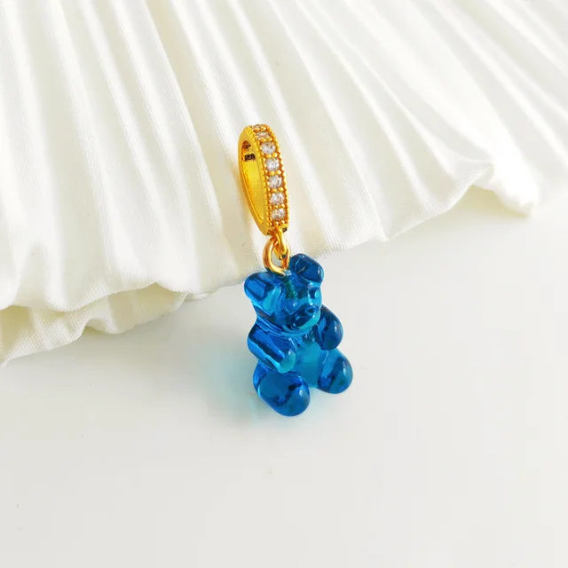 Pendant Necklace for Women Korean Colorful Bear Blue Zircon Crystal Neck Chain Female Jewelry Free Shipping Gift 18k Gold Plated Pendant 1