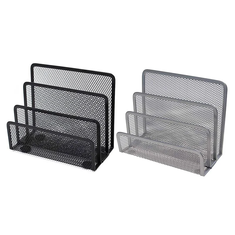

Small Letter Sorter Pack of 2 Desktop File Organizer Metal Mesh Paper Stacking Mail Sorter Holder 3 Slots (1 Black+1 Silver)