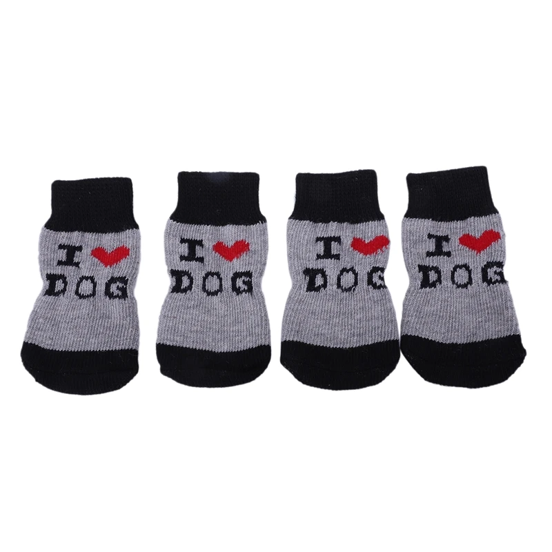 I Love Dog вязаные нескользящие носки для домашних животных серый черный