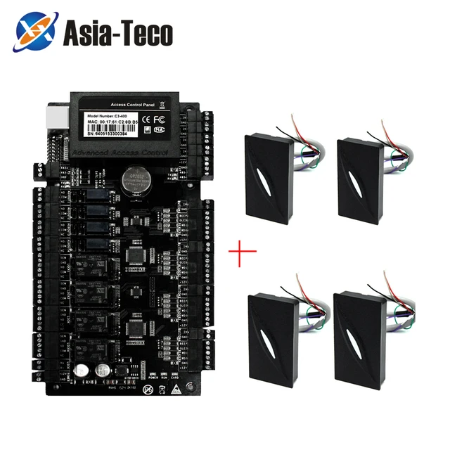 4pc KR100E reader C3 kit RS485 Communication TCP/IP IP-based Advanced 4 door Access Control Wiegand 26 Door Access Control Panel 1