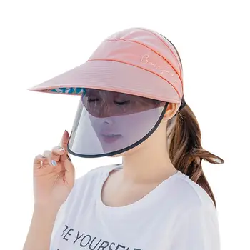 

Women Letters Embroidery Wide Brim Removable Protective Face Mask Visors Sun Hat