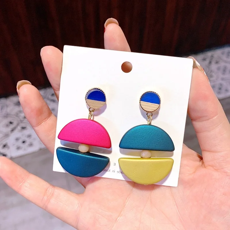 

2019 new fashion hollow square round earrings brincos oorbellen simple mixed colors ball drop earrings women jewelry