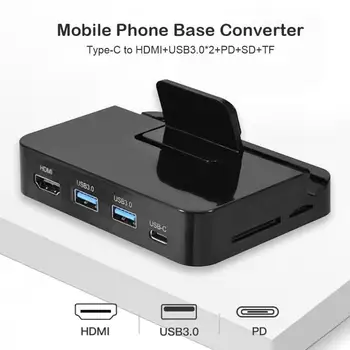 

Type C to HDMI USB3.0x2 PD TF Desk Phone Holder Charge Base HD Video Signal Transmission Stable Dock Station Stand