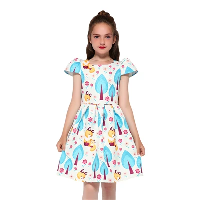 Kseniya/Детское платье с рукавом-крылышком для девочек; Детские праздничные платья с рисунком животных - Цвет: Небесно-голубой