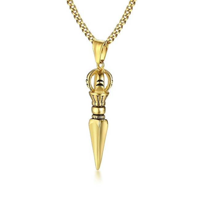 STAINLESS STEEL TIBETAN BUDDHIST PROTECTION PENDANT VAJRA DAGGER PATRON SAINT AMULET NECKLACE FOR MEN JEWELRY