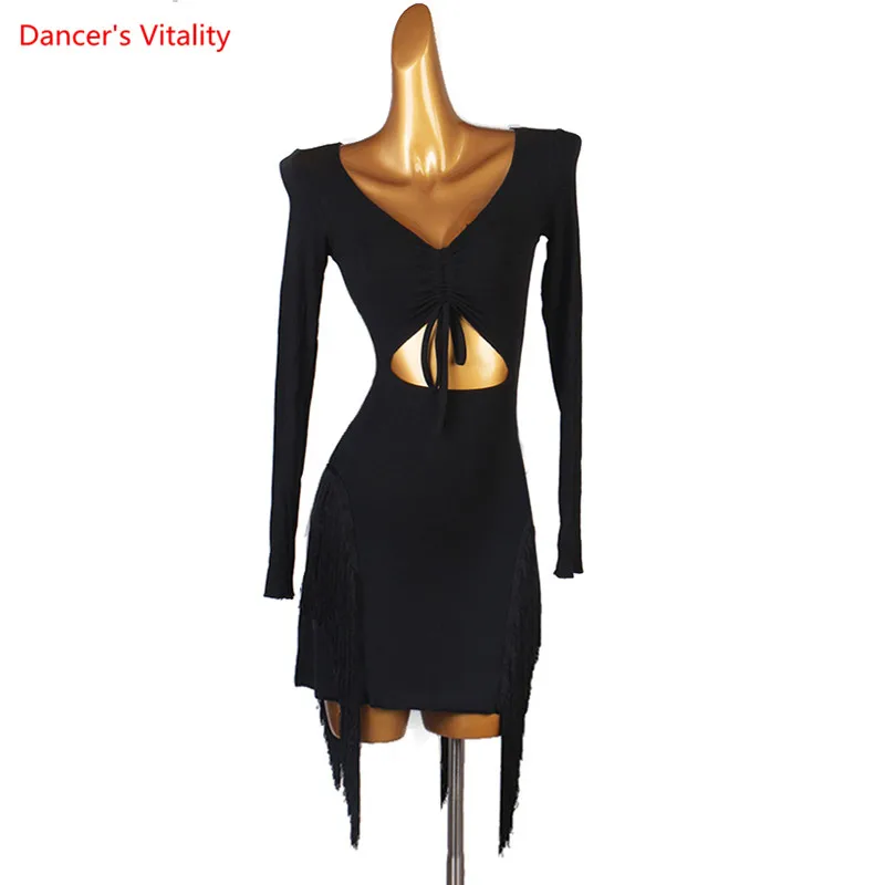 Latin Dance Dress V-Neck Tassel Skirt Practice Clothes Profession Custom Female Adult Child Elegant Performance Clothing | Тематическая