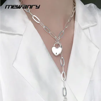 Mewanry 925 Sterling Silver Sweater Necklace for Women New Trend Vintage Creative LOVE Heart Thick Chain Party Jewelry Wholesale