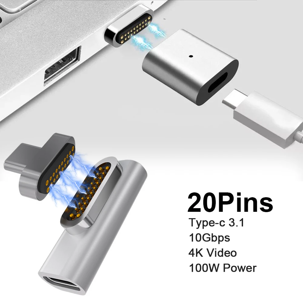 Adaptateur Magnétique Type C MacBook 20Pins Jusqu'à 100W 10Gbp / s - Silver