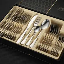 

Silver Cutlery Gold Cover Gift Box Dinner Set New Year Gifts 2022 Glasses of Wine For Home 24 Piece Set Spoon Tourism Tableware