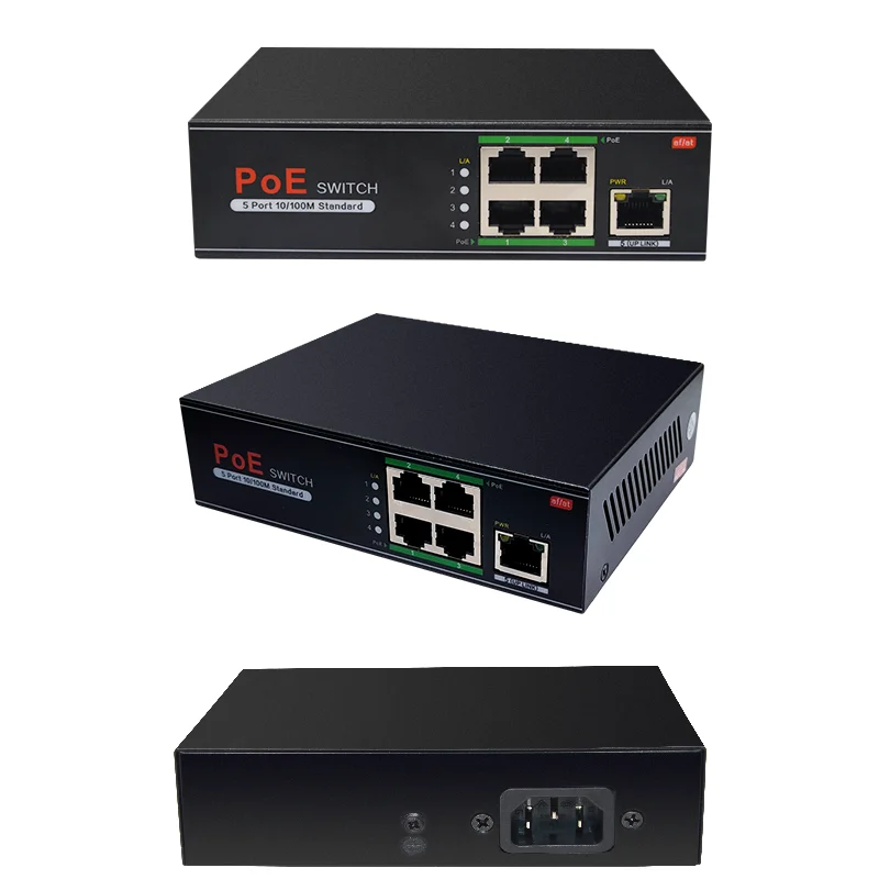 Сетевой коммутатор POE 48 В Ethernet с портами 10/100/1000 Мбит / с 5/6/8/10 IEEE 802.3af / at Подходит для IP-камер / беспроводных систем AP / камер видеонаблюдения с адаптером питания 100 Вт