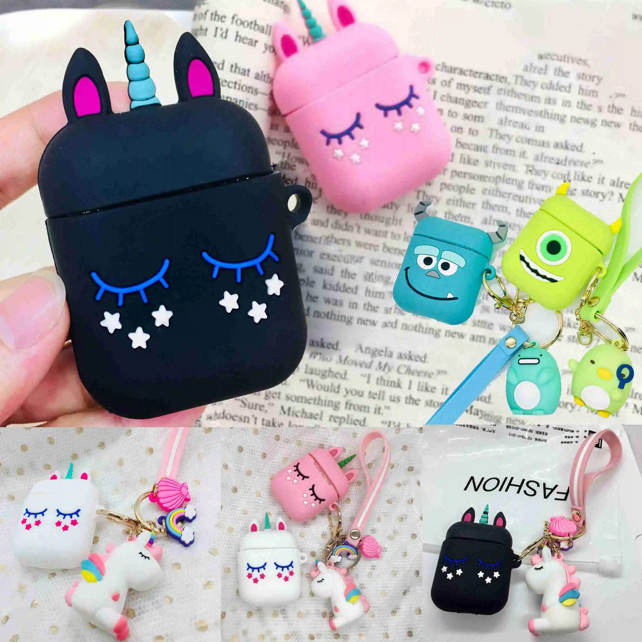 

For airpods 2 airpods Case Cute Cartoon with key ring accessories Protective silicon case For air pods Wireless Earphone Cover