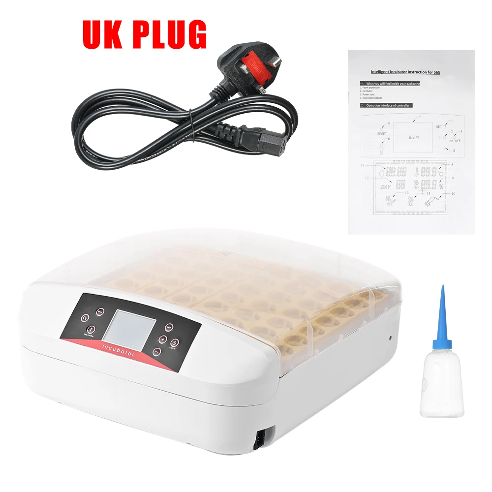 UK Plug Инкубатор для 56 яиц, полностью автоматический инкубатор для яиц, инкубационная машина для яиц с контролем температуры Onekey светодиодный тестер для яиц - Цвет: UK Plug