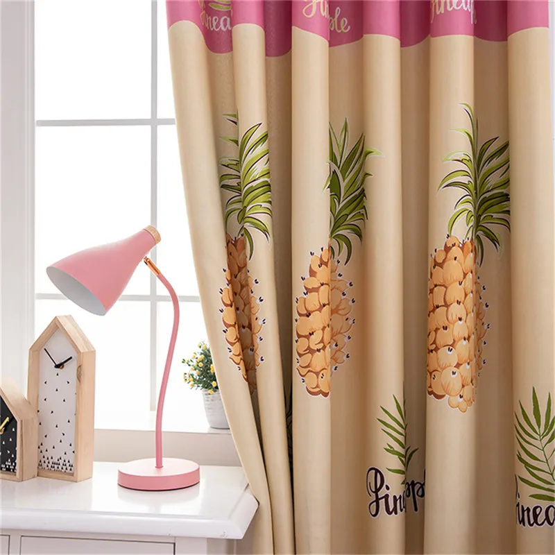 High Shading Window Curtains Pineapple Printed Blackout Curtain Punching Ultra Soft Curtains For Bedroom Living Room Decoration