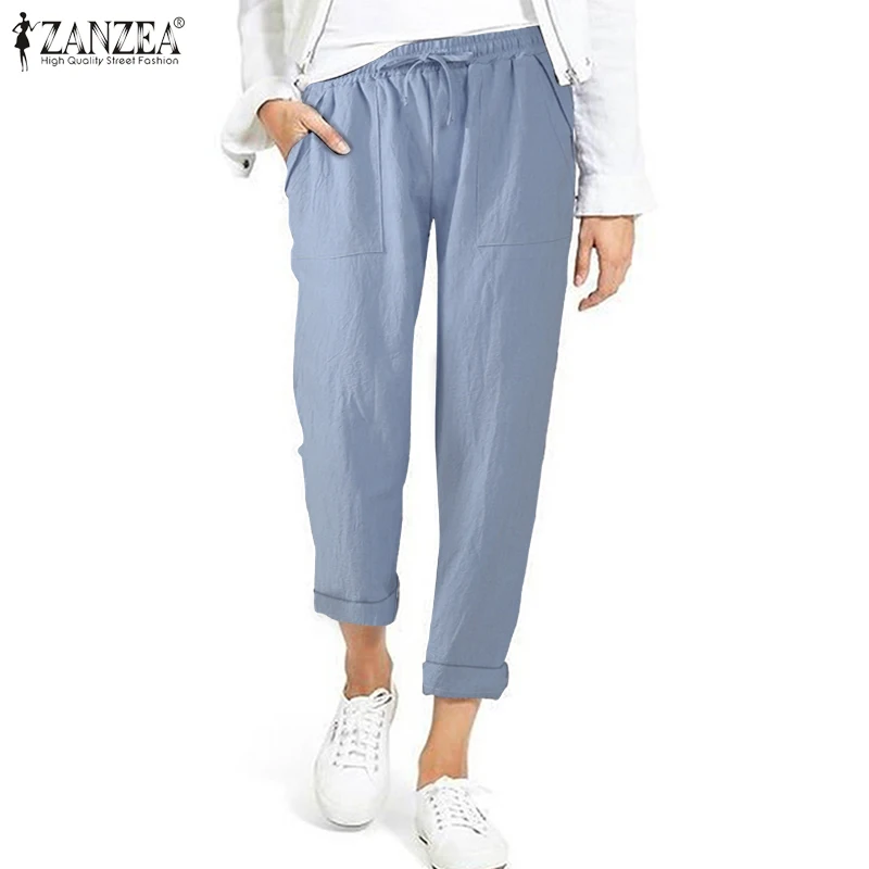 ZANZEA Women Harem Pants Summer Solid Cotton Linen Trousers Casual Elastic Waist Long Turnip Pants Female Loose Pantalon S-5XL ZANZEA Women Harem Pants Summer Solid Cotton Linen Trousers Casual Elastic Waist Long Turnip Pants Female Loose Pantalon S-5XL