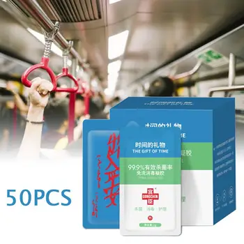 

Disposable Hand Sanitizer Portable Rinse Free Hand Soap for Home Travel Disinfectant Gel Wipe Out Bacteria 50 packs/box