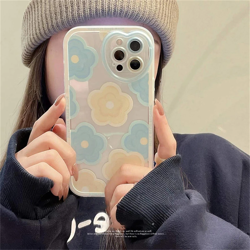 Cute Flower Love Heart Camera Lens Protective Soft Phone Case For
