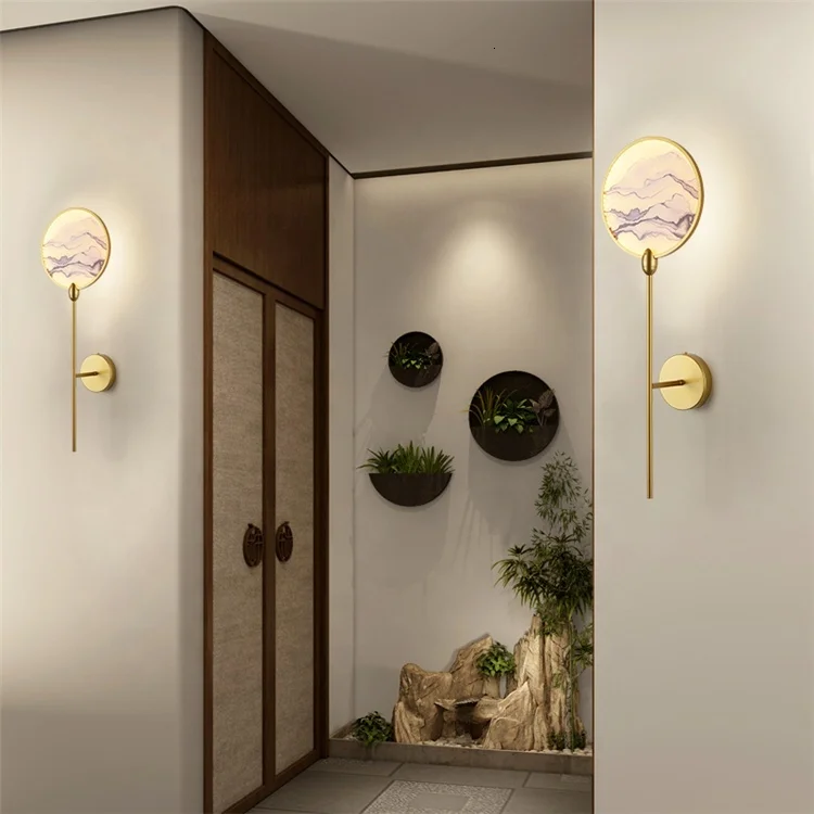 New Oriental Decoration Style Modern Acrylic Lamp Hotel Gold Wall Sconce Lamparas De Techo Colgante scandinavian