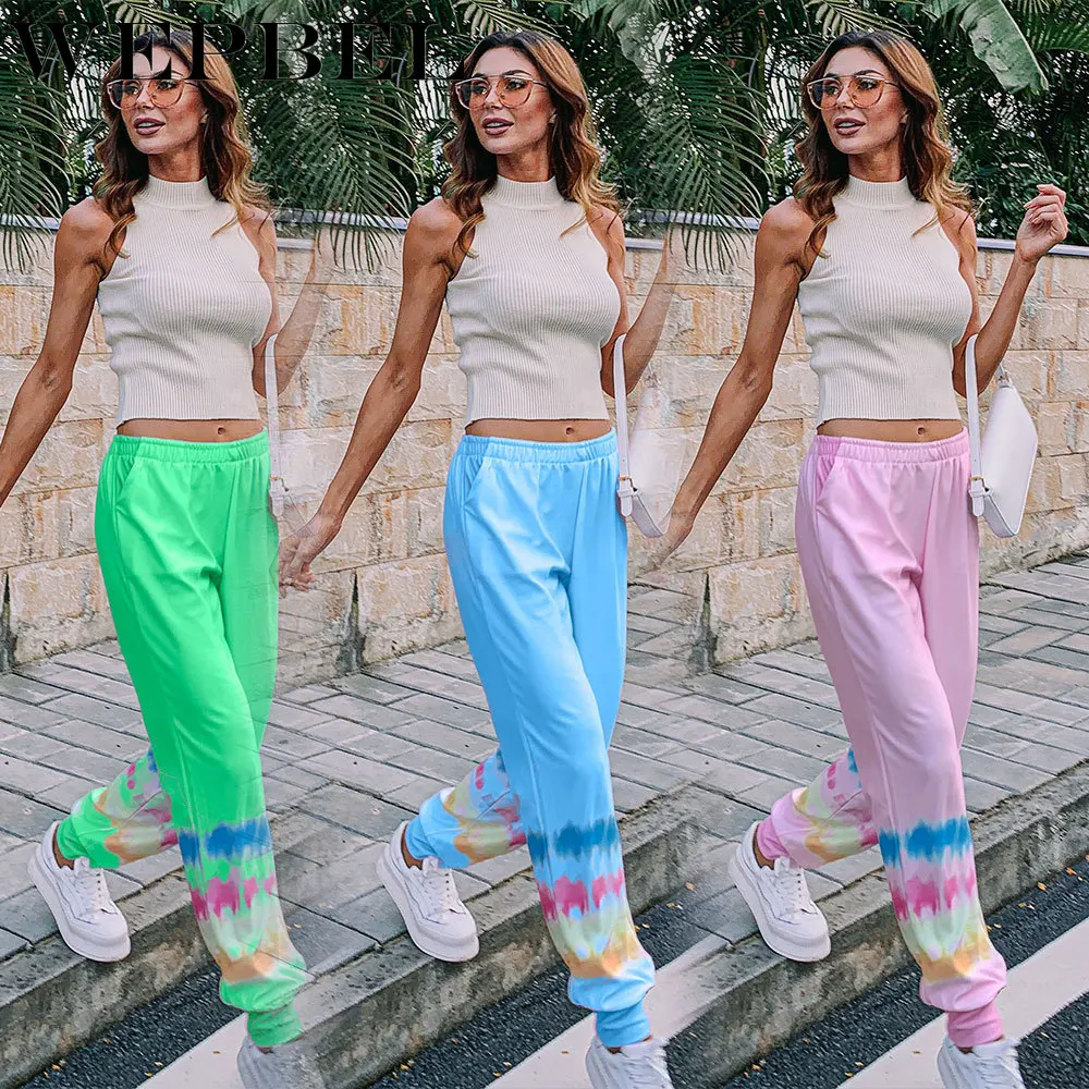 

WEPBEL Autumn Printed Loose Casual Pants Women's Elastic High Waist All-Matching Pocket Full Length Harem Pants