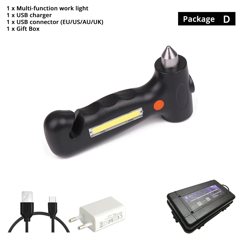 Многофункциональный светодиодный фонарик с защитным молотком, резак для веревок, встроенный литиевый аккумулятор, безопасные инструменты - Испускаемый цвет: Package D