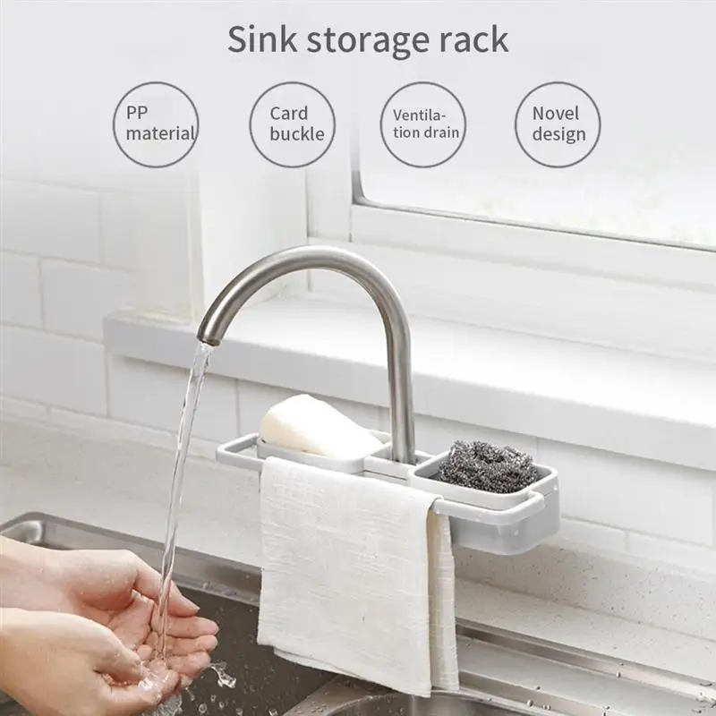 New Home Accessories Kitchen Sink Faucet Sponge Soap Cloth Drain Rack Storage Holder Shelf Hanging Punch Faucet Holder