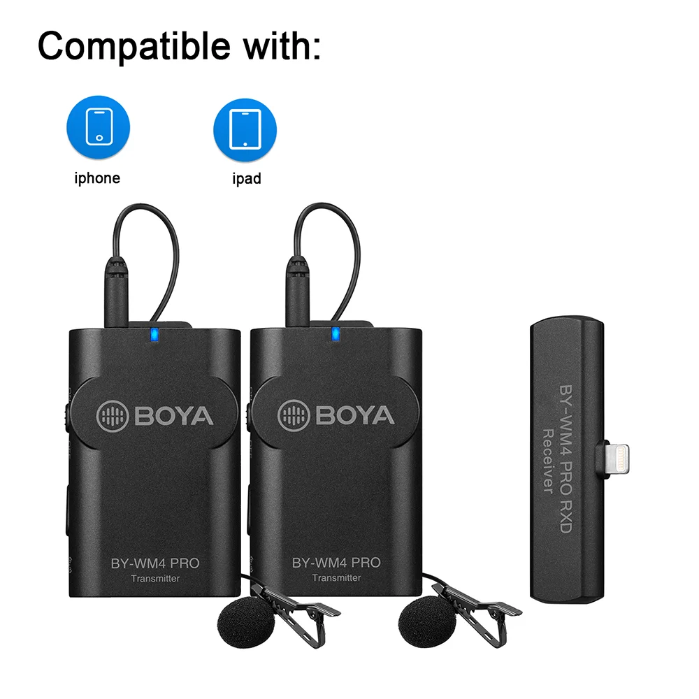 BOYA BY-WM4 Pro K4 Lighting Wireless Microphone for iPhone 11 Pro Max Xs Xr 8 7 SE2 iPad iPod Touch IOS Devices Tiktok Instagram