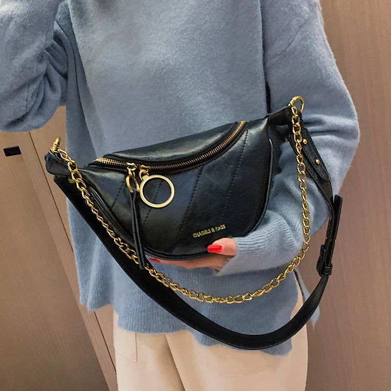 

2019 Autumn New Small Bag Ring Decoration Broadband Shoulder Bag Pockets Female Chest Bag Messenger Bag Fashion Female Bag