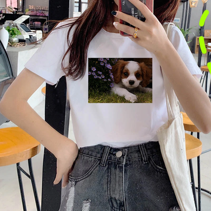 Women's Wreath T-shirt Lovely Dog and Cat clothes ladies short sleeve Kawaii Tees top graphic T-shirt   printing T-shirt female