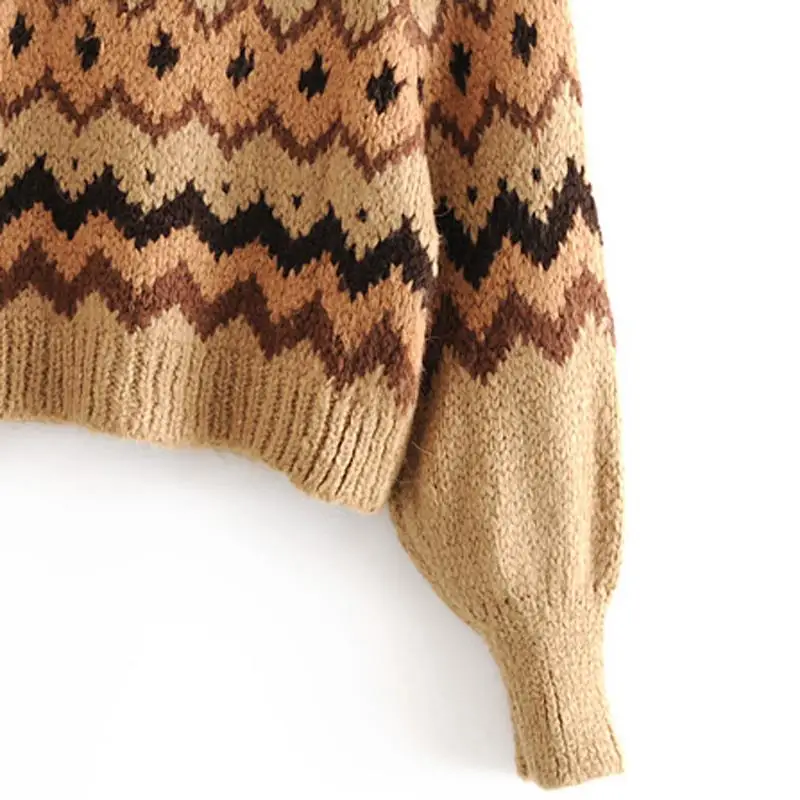 Жаккардовые топы, женские вязаные свитера с геометрическим рисунком, зимние женские свитера, пуловеры, винтажные Джемперы, женские свитера