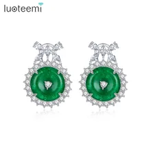 LUOTEEMI, милые, изысканные серьги для женщин, для свадебной вечеринки, роскошные, CZ, круглый зеленый основной камень, Женские Ювелирные изделия, Kolczyki, рождественский подарок