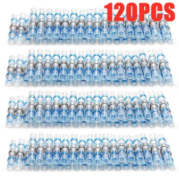

120PCS Waterproof Solder Seal Sleeve Butt Splice Blue Heat Shrink Soldering Terminals Electrical Wire Connectors AWG 16-14