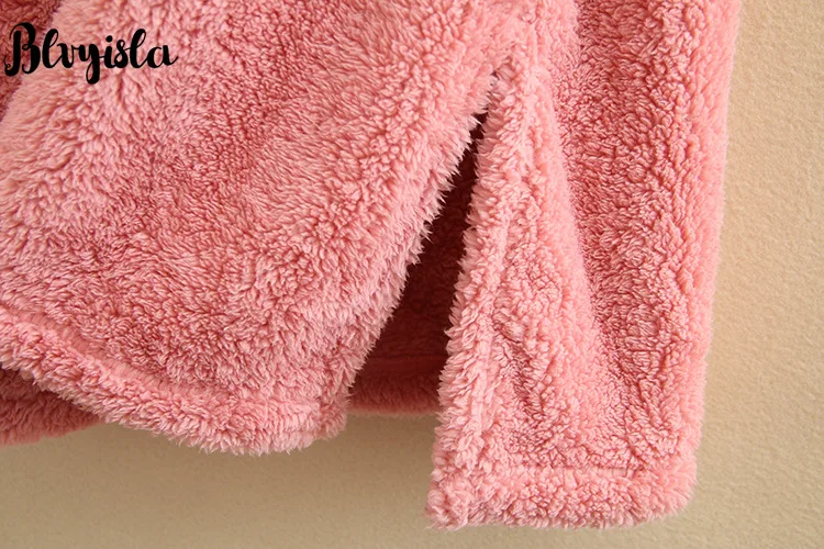 Blvyisla 4XL размера плюс с длинным рукавом флис розовый клубника пижамы Ночная рубашка для женщин Сладкий теплый с капюшоном ночная рубашка