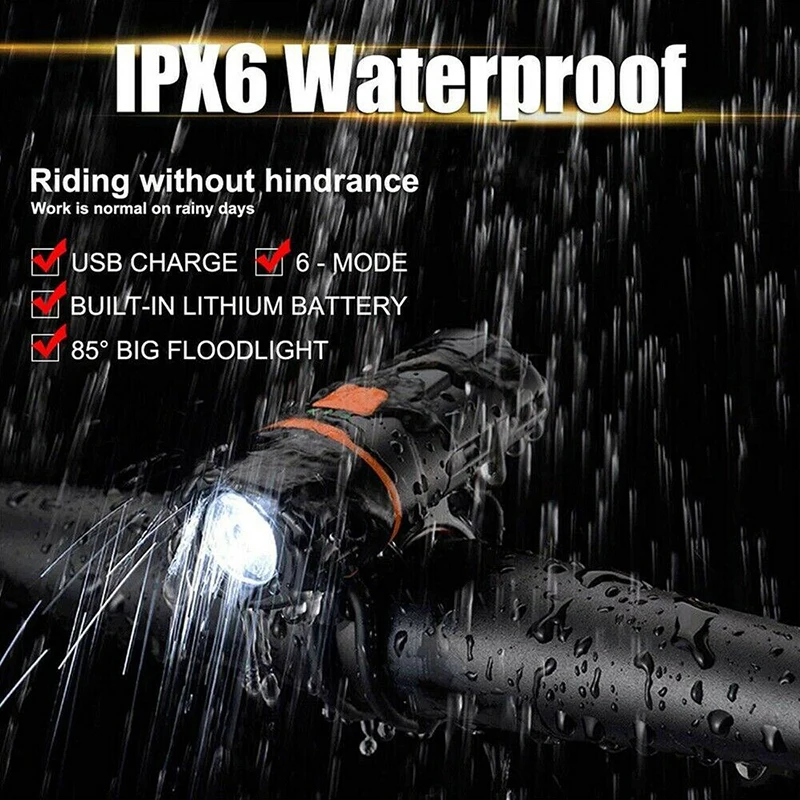 LED Bicycle Light IPX6 Waterproof USB Rechargeable Bike Front Light Flashlight Bicycle Rear Lantern Cycling Headlight Torch Lamp