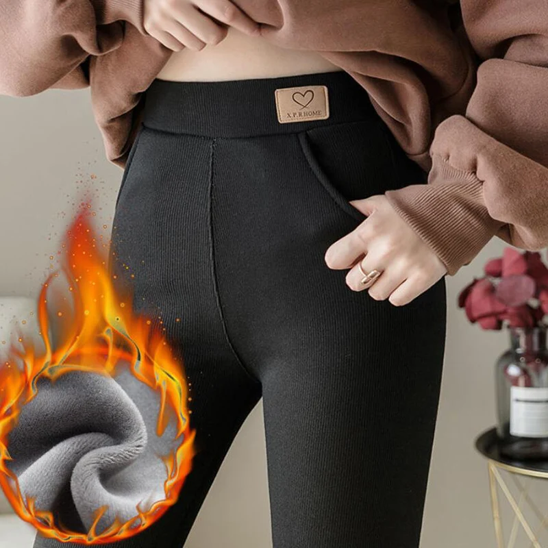 High Waist Soft Winter Pocket Leggings for Women Fleece High Waist Thick Pants Velvet Thermal Grey Women's Warm Leggings spanx faux leather leggings