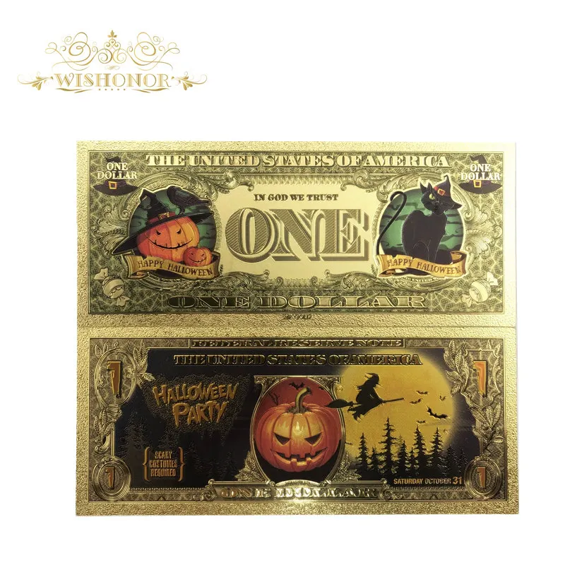 10Pcs New Halloween Party Banknote American Banknote 1 Dollar Bills Banknote in 24K Gold Plated Paper Money For Gifts - Цвет: Christmas 2