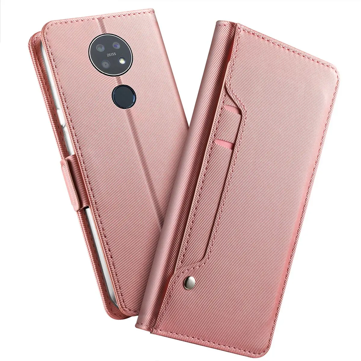 Кожаный чехол книжка с подставкой для Nokia 7 2 зеркалом и отделениями карт