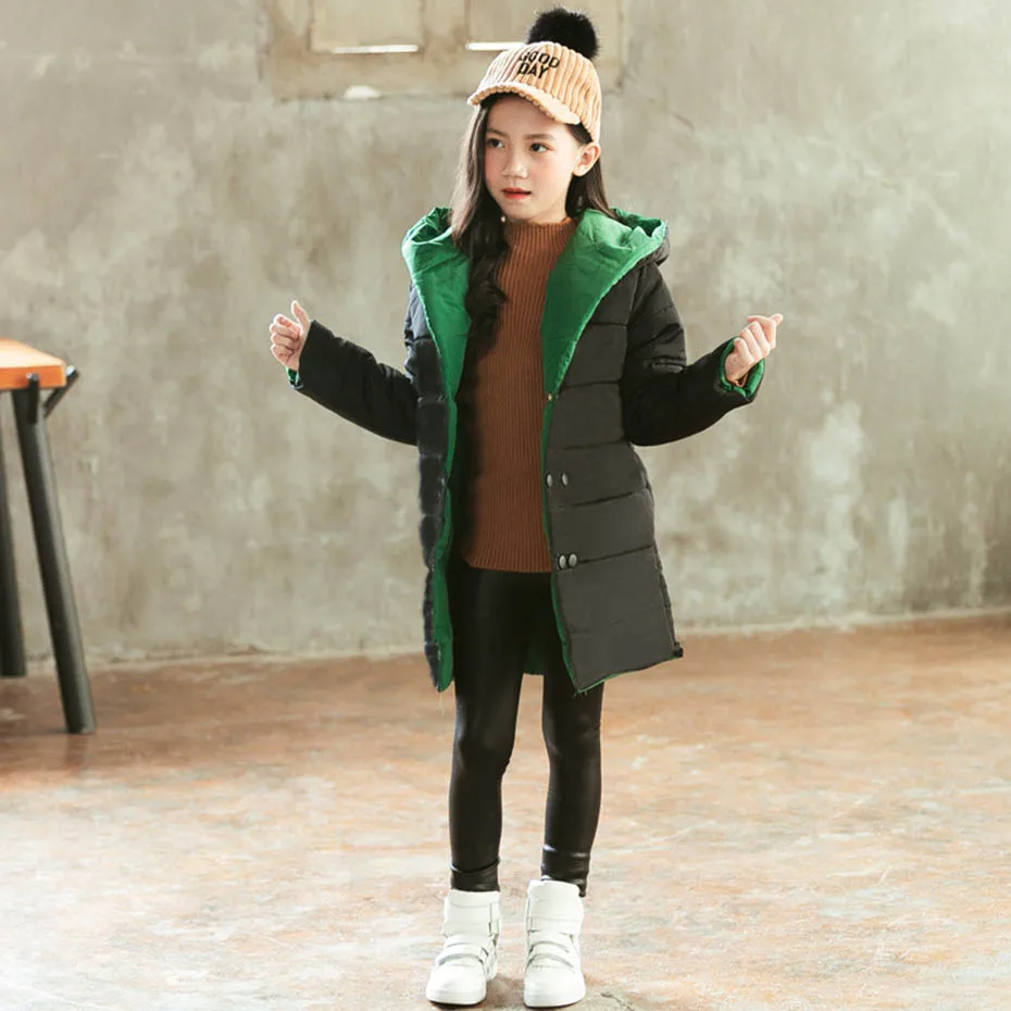 Пальто для девочек; куртка; плотное теплое пальто для девочек; однотонная детская верхняя одежда с капюшоном; Двусторонняя одежда; детская зимняя одежда для девочек - Цвет: as picture
