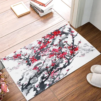 

Kitchen Mat Ink Plum Blossom Flower Plant Non-slip Door Mats Outdoor/indoor Home Living Room Bathroom Decorations Doormat