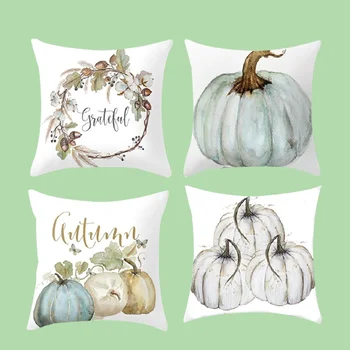 

4pcs Pillow Cover Halloween Theme Pumpkin Pattern Short Plush Cushion Cover for Office Bedroom