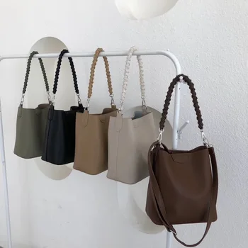 

Soft face texture handbag temperament casual simple one shoulder diagonal bag large capacity bucket bag
