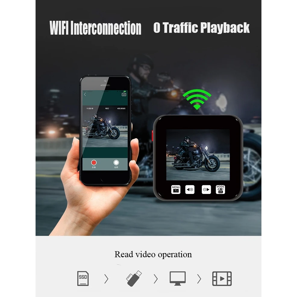 SYS мотоцикл Dash Cam Камера, 2-дюймовый TFT Screen1080P+ 720P Wi-Fi Водонепроницаемый мини мотоцикл Камера(G-sensor) Сенсор MIrrolink 140 De