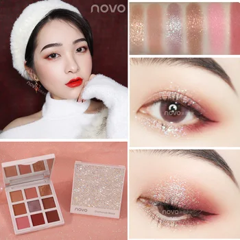 

Novo ice snow eyeshadow palette 9 colors matte shimmer flakes pigment waterproof long lasting batom nude eyeshadow powder BN172