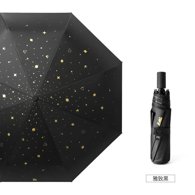 black 3 fold Супер мини зонт от солнца 8 K, ветрозащитный складной зонт от дождя, женский ультра-светильник, Карманный Зонт, парагуас, звездный стиль, защита от ультрафиолета - Цвет: black 3 fold