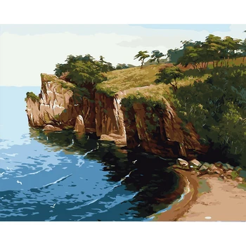 

Cliff and trees by the sea Painting By Number Scenery DIY Oil Coloring By Numbers Landscape Canvas Paint Art Pictures Home Decor