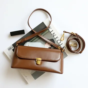 

2020 Autumn and Winter Underarm Bag Female Messenger Bag French Bag Genuine Leather Non-Mainstream Design Handbag