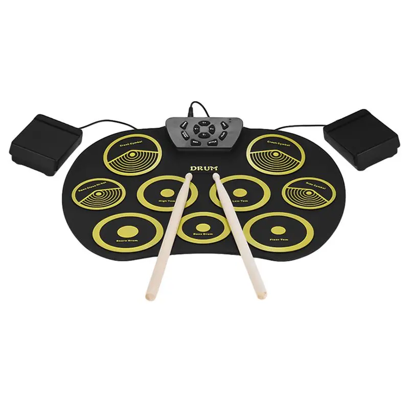  ABLB--Portable Electronics Drum Set Roll Up Drum Kit 9 Silicone Pads USB Powered with Foot Pedals D