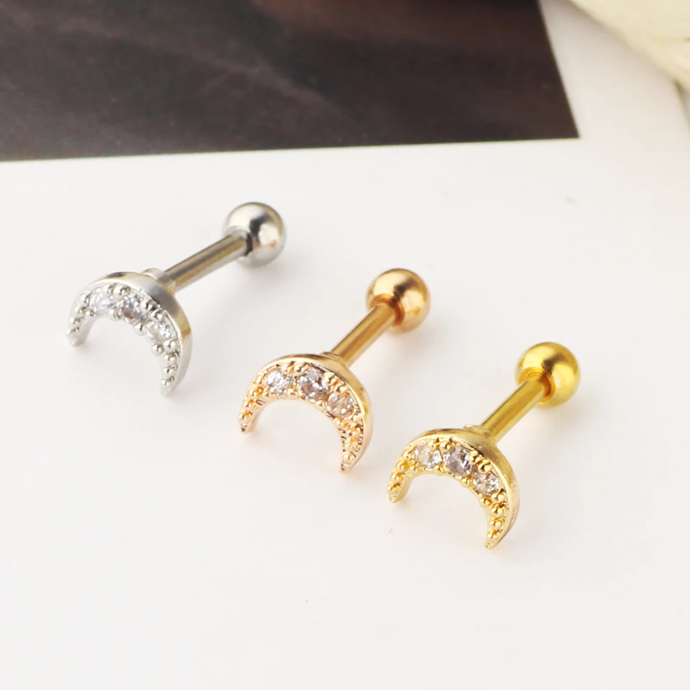 Surgical Steel Prong Set Zircon Crystal Ear Cartilage Tragus Helix Piercing Bar Top Upper Stud Earring Tunnel Plugs 16g