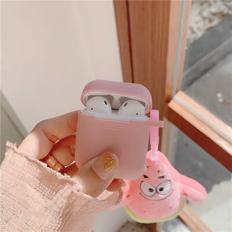 Silicone Cartoon Earphone Case For AirPods 2 SpongeBob SquarePants keychain Bluetooth Headphone Cover For AirPods Accessories