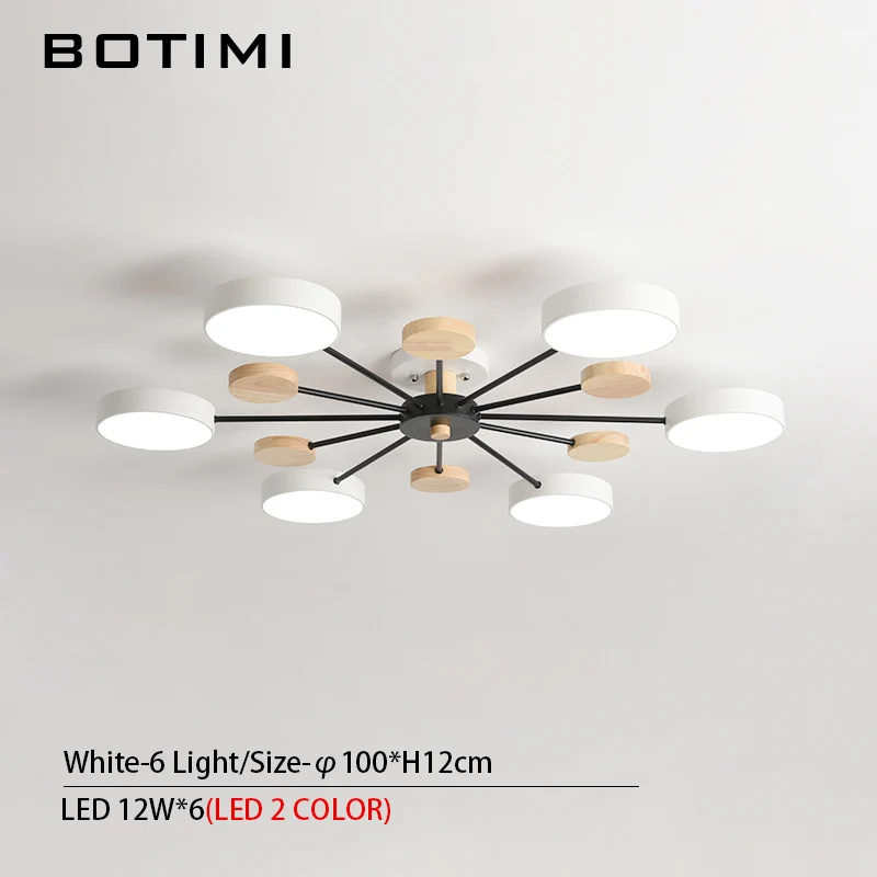6 Light-White BOTIMI Современная круглая металлическая люстра для гостиной, 3, 6, 8 огней, Скандинавская спальня, светодиодный светильник, люстра с деревянным украшением - Цвет абажура: 6 Light-White