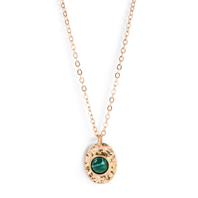 

Fever&Free Bohemian Natural Stone Jewelry Oval Engrave Collar Necklace For Women Simple Temperament Personality Pendant Necklace